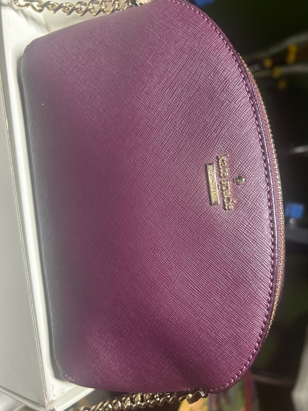 kate spade Plum Saffiano Crossbody with Gold Chain Trim… send offers pls! - Picture 2 of 9